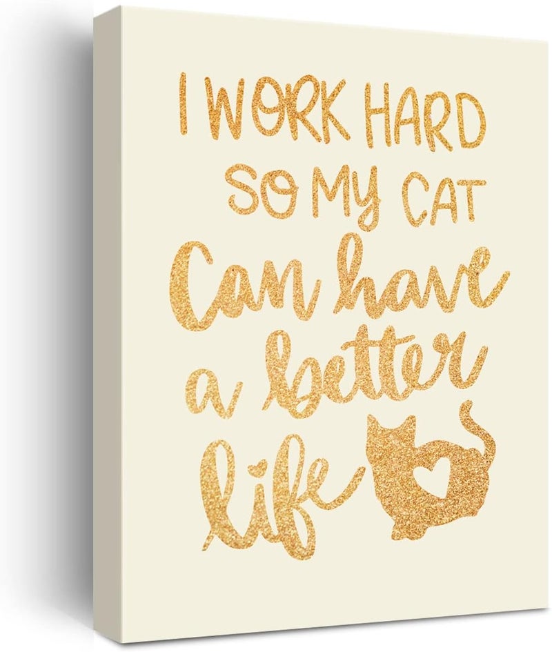 JerLoe Funny Cat Gold Foil Canvas Wall Art - Image 1