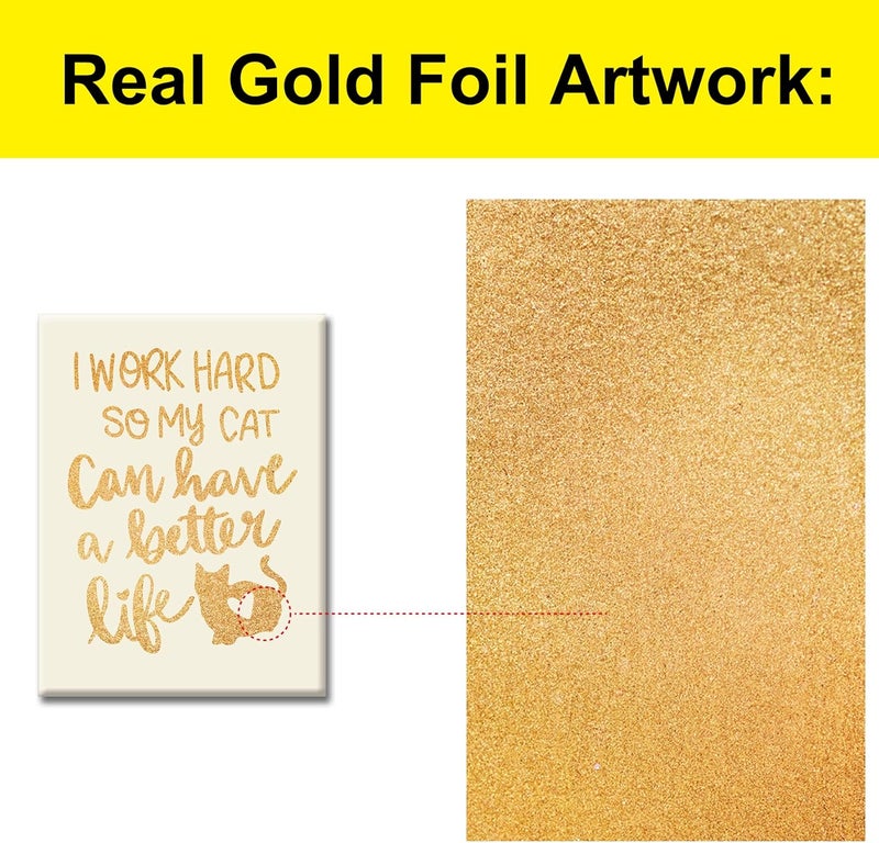 JerLoe Funny Cat Gold Foil Canvas Wall Art - Image 3