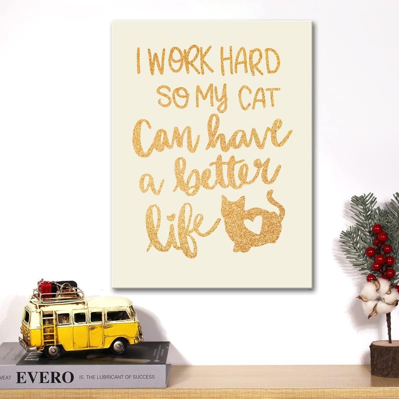 JerLoe Funny Cat Gold Foil Canvas Wall Art - Image 5