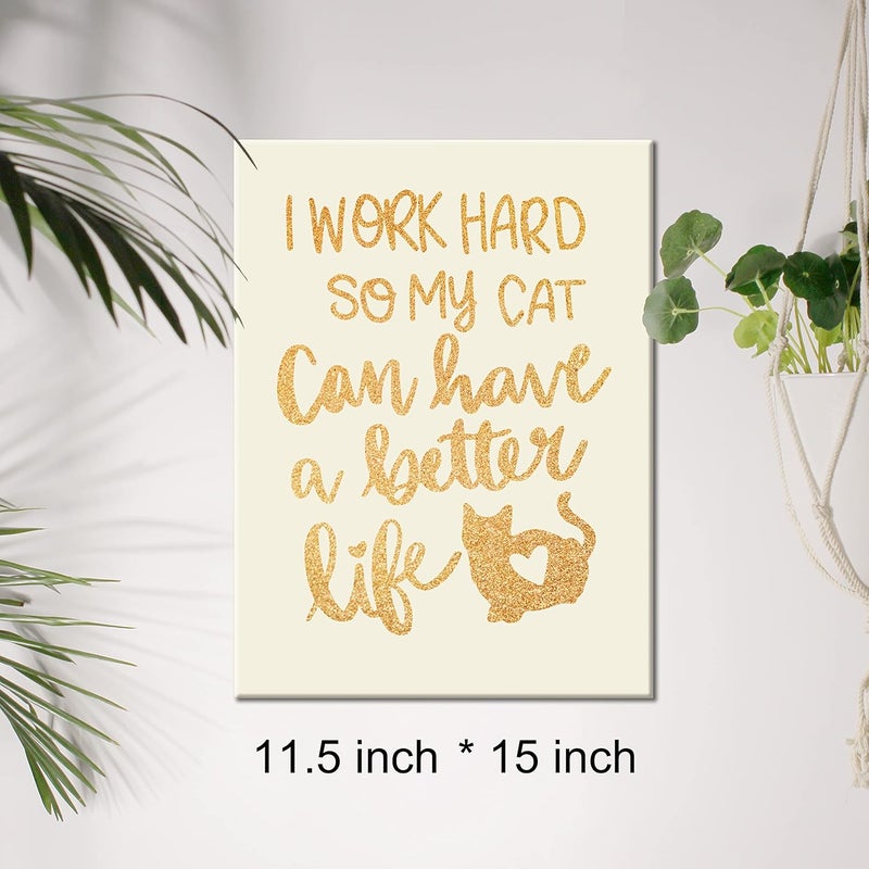 JerLoe Funny Cat Gold Foil Canvas Wall Art - Image 2