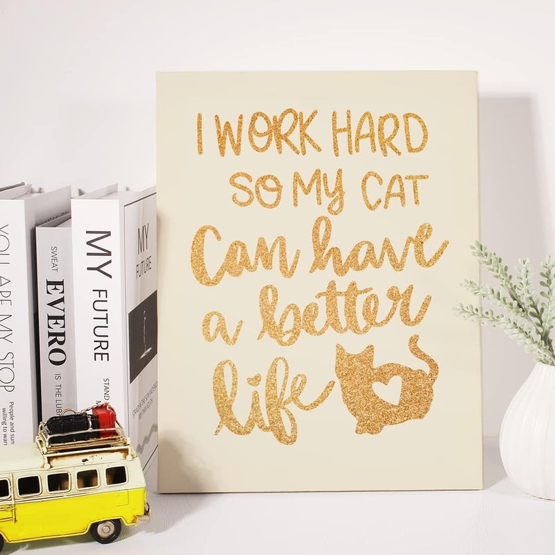 JerLoe Funny Cat Gold Foil Canvas Wall Art - Image 4