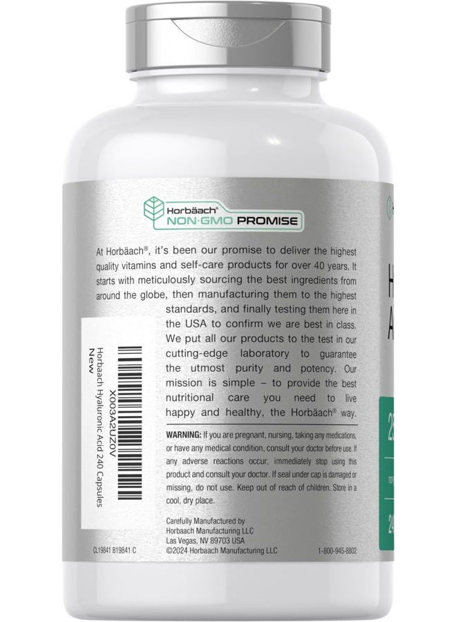Horbäach Hyaluronic Acid Capsules | 250 mg | 240 Count | Non-GMO and Gluten Free Supplement - Image 3