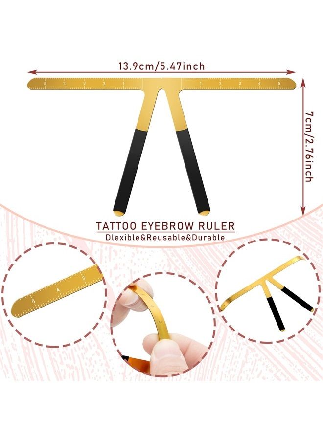 Frienda 2 Pieces Eyebrow Ruler 3-Point Positioning Ruler Eyebrow Golden Ratio Caliper Microblading Ruler Brow Caliper Measuring Tool Plastic Eyebrow Caliper for Student (Gold) - Image 2