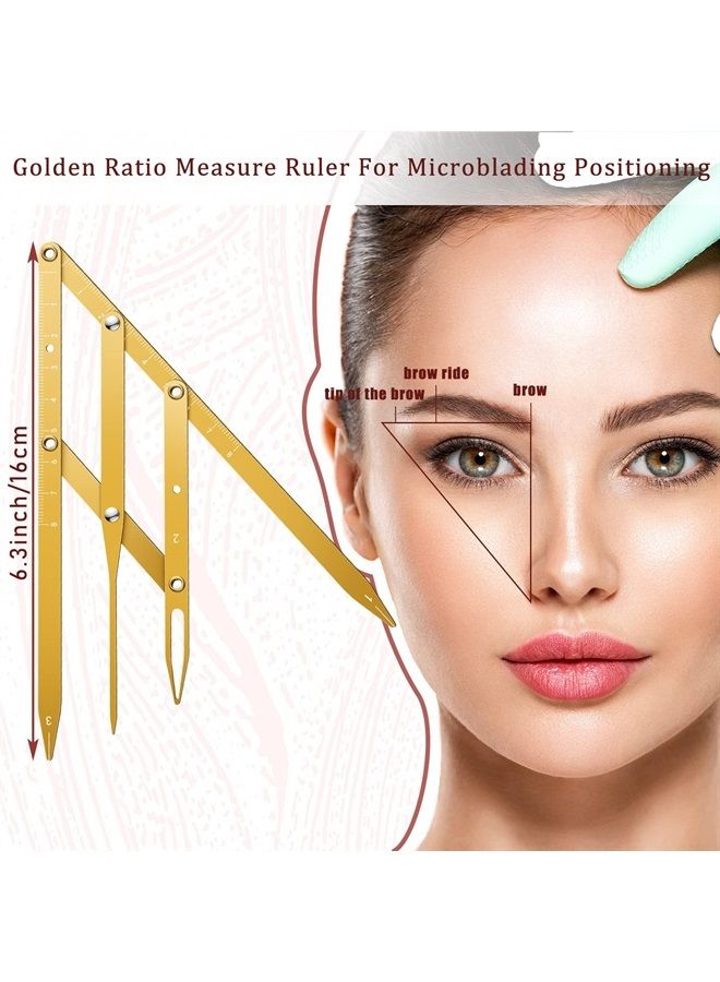 Frienda 2 Pieces Eyebrow Ruler 3-Point Positioning Ruler Eyebrow Golden Ratio Caliper Microblading Ruler Brow Caliper Measuring Tool Plastic Eyebrow Caliper for Student (Gold) - Image 1