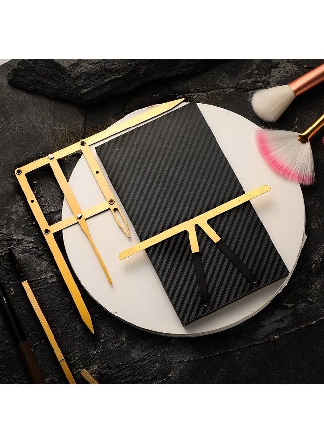 Frienda 2 Pieces Eyebrow Ruler 3-Point Positioning Ruler Eyebrow Golden Ratio Caliper Microblading Ruler Brow Caliper Measuring Tool Plastic Eyebrow Caliper for Student (Gold) - Image 3
