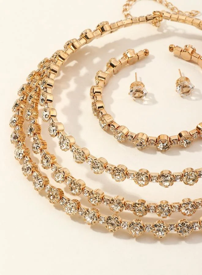 تايك تو طقم مجوهرات عقد وسوار وأقراط مزينة