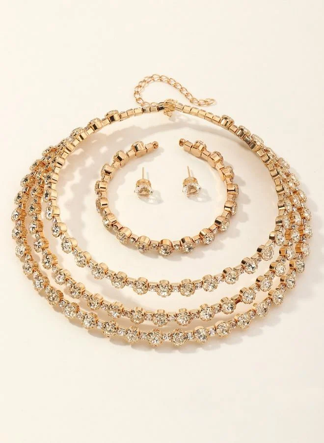 تايك تو طقم مجوهرات عقد وسوار وأقراط مزينة