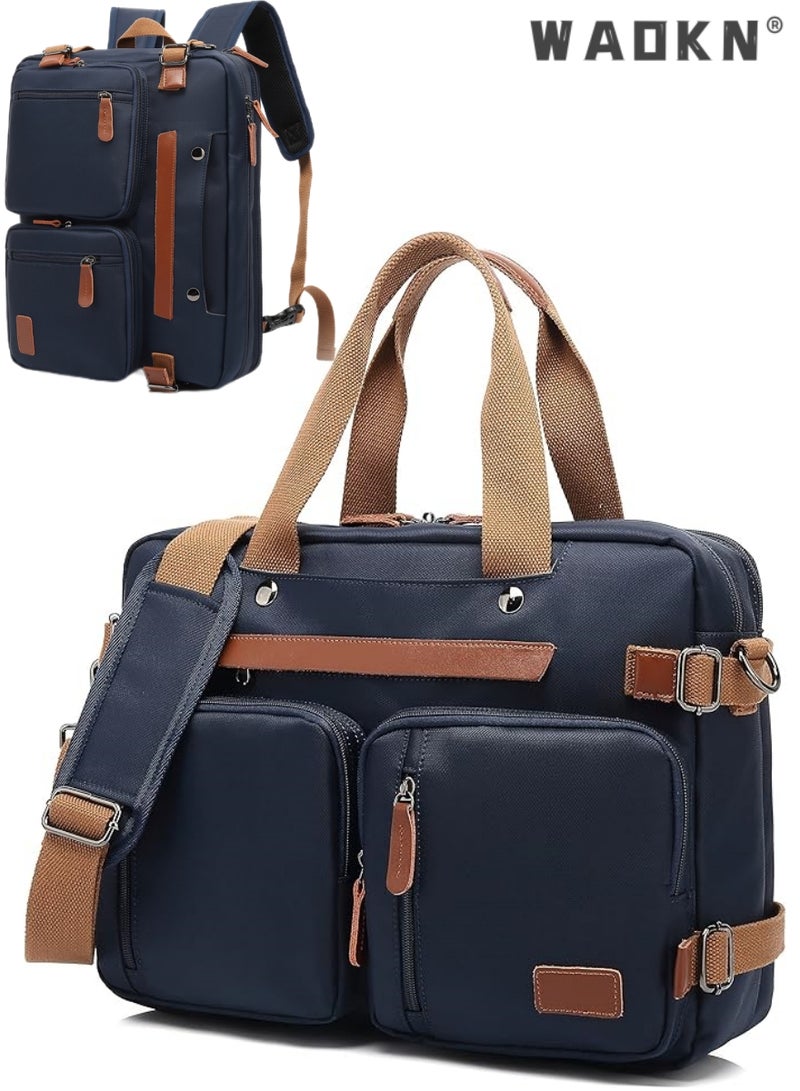WAOKN Laptop Bag Convertible Backpack Briefcase Shoulder Bag 3 in 1 Convertible Bag Laptop Case Handbag Business Briefcase Multi-Functional Travel Rucksack Fits 15.6 Inch Laptop for Men/Women (Blue) - Image 1