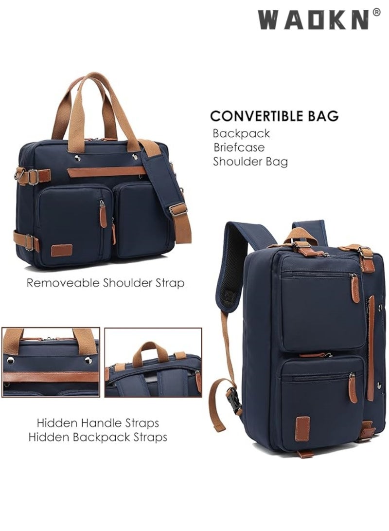 WAOKN Laptop Bag Convertible Backpack Briefcase Shoulder Bag 3 in 1 Convertible Bag Laptop Case Handbag Business Briefcase Multi-Functional Travel Rucksack Fits 15.6 Inch Laptop for Men/Women (Blue) - Image 2