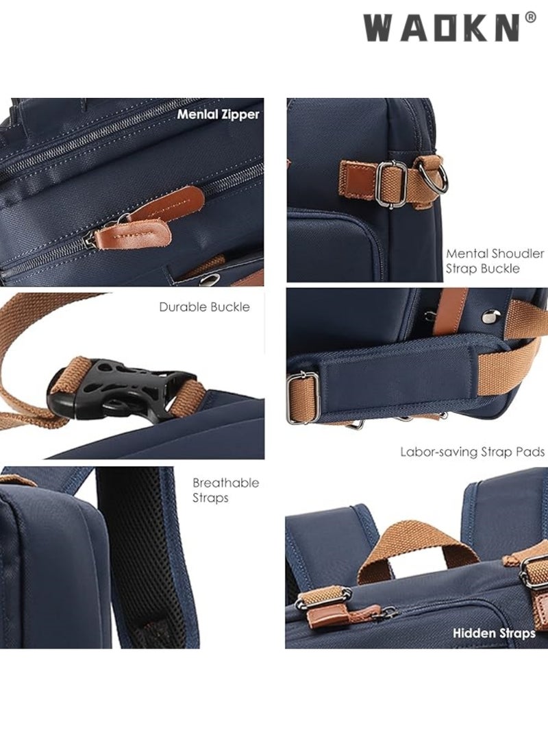 WAOKN Laptop Bag Convertible Backpack Briefcase Shoulder Bag 3 in 1 Convertible Bag Laptop Case Handbag Business Briefcase Multi-Functional Travel Rucksack Fits 15.6 Inch Laptop for Men/Women (Blue) - Image 3