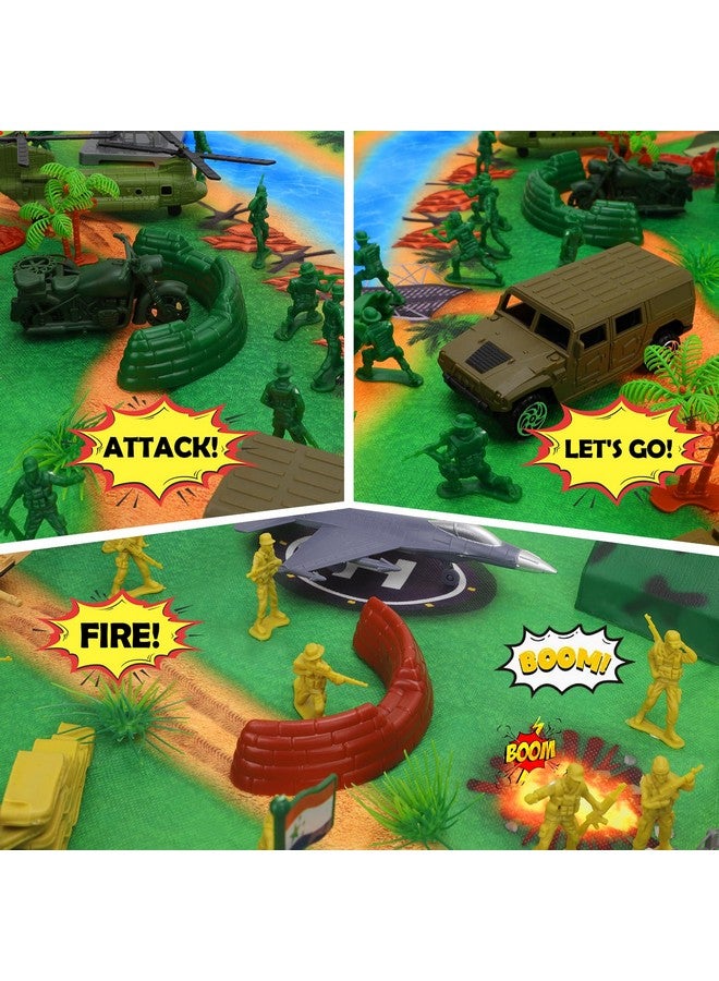 deAO مجموعة ألعاب الجنود من deAO 150 قطعة - شخصيات حركة مع سجادة معركة عسكرية، ألعاب الجيش للأولاد 3+ - Image 4