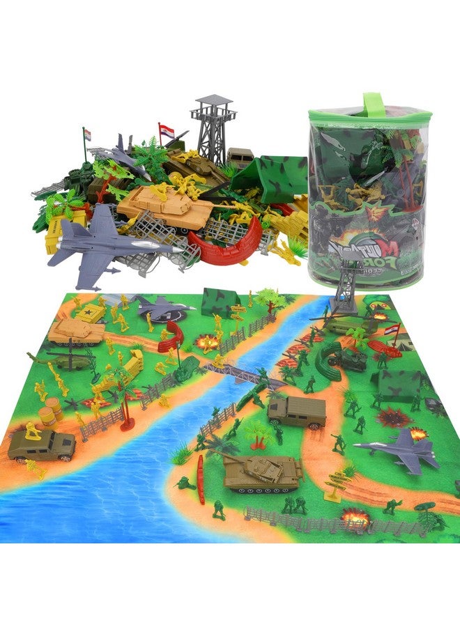 deAO مجموعة ألعاب الجنود من deAO 150 قطعة - شخصيات حركة مع سجادة معركة عسكرية، ألعاب الجيش للأولاد 3+ - Image 1