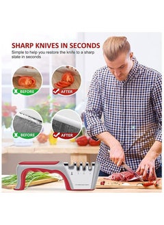 SYOSI Knife Sharpener 4 in 1, Upgraded 4-Stage Blade Sharpener Stone, Kitchen Knife Scissor Sharpener to Repair, Restore, Sharp, Polish Blades, Professional Manual Chef Steel Knife Scissor Sharpening Tool  - Image 3