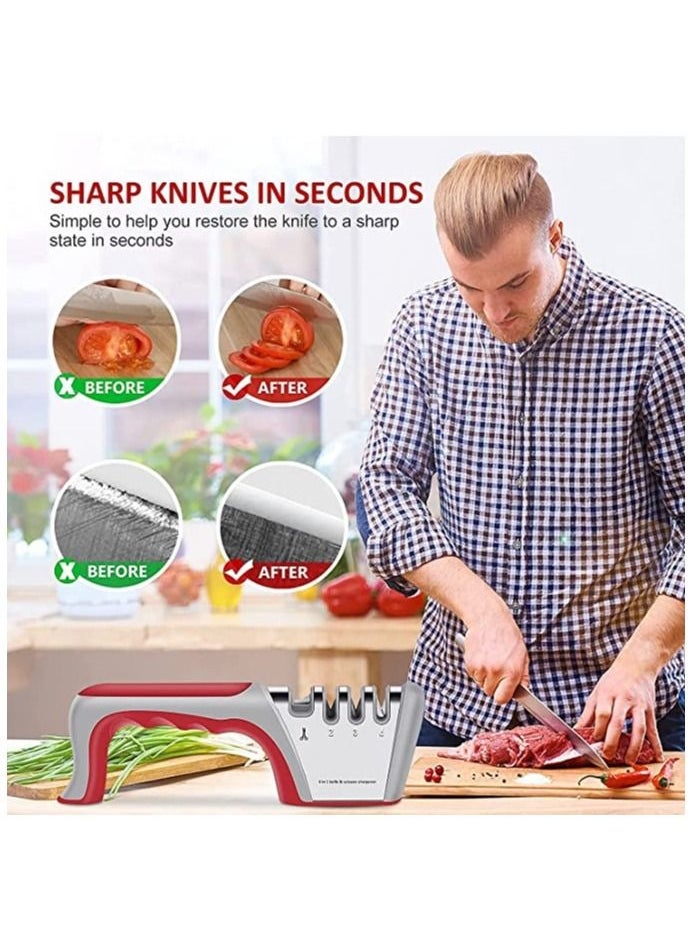SYOSI - Knife Sharpener 4 in 1, Upgraded 4-Stage Blade Sharpener Stone, Kitchen Knife Scissor Sharpener to Repair, Restore, Sharp, Polish Blades, Professional Manual Chef Steel Knife Scissor Sharpening Tool - Image 1