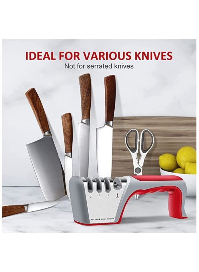 SYOSI - Knife Sharpener 4 in 1, Upgraded 4-Stage Blade Sharpener Stone, Kitchen Knife Scissor Sharpener to Repair, Restore, Sharp, Polish Blades, Professional Manual Chef Steel Knife Scissor Sharpening Tool - Image 1