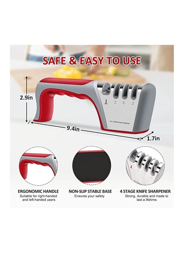 SYOSI - Knife Sharpener 4 in 1, Upgraded 4-Stage Blade Sharpener Stone, Kitchen Knife Scissor Sharpener to Repair, Restore, Sharp, Polish Blades, Professional Manual Chef Steel Knife Scissor Sharpening Tool - Image 1