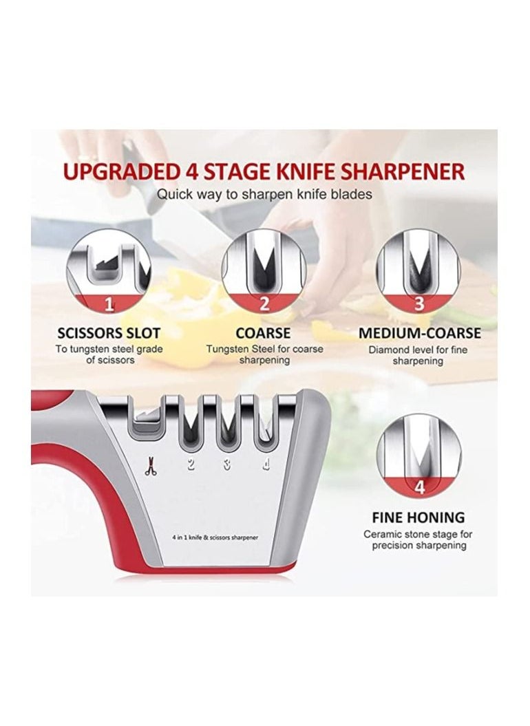 SYOSI - Knife Sharpener 4 in 1, Upgraded 4-Stage Blade Sharpener Stone, Kitchen Knife Scissor Sharpener to Repair, Restore, Sharp, Polish Blades, Professional Manual Chef Steel Knife Scissor Sharpening Tool - Image 1