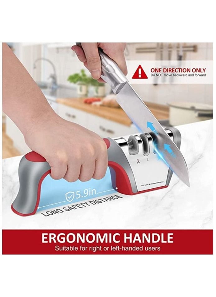 SYOSI - Knife Sharpener 4 in 1, Upgraded 4-Stage Blade Sharpener Stone, Kitchen Knife Scissor Sharpener to Repair, Restore, Sharp, Polish Blades, Professional Manual Chef Steel Knife Scissor Sharpening Tool - Image 1