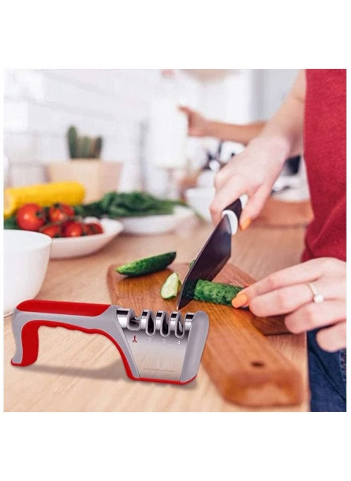 SYOSI - Knife Sharpener 4 in 1, Upgraded 4-Stage Blade Sharpener Stone, Kitchen Knife Scissor Sharpener to Repair, Restore, Sharp, Polish Blades, Professional Manual Chef Steel Knife Scissor Sharpening Tool - Image 1