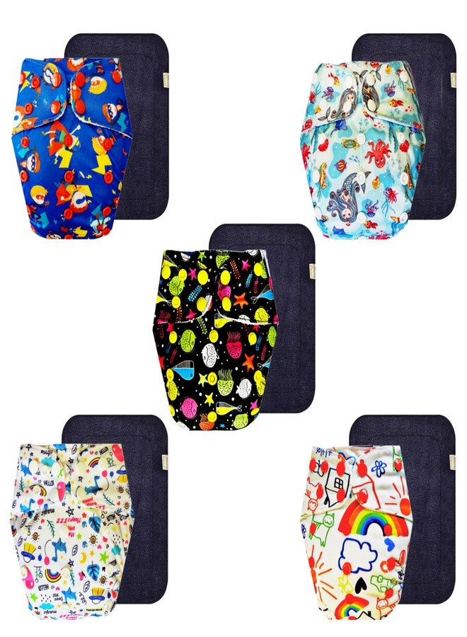 Dumbledo Premium Cloth Diaper with Black Insert (Pack of 5) | Snug Fit | 6-Layer Absorbent Pad | Adjustable Snaps | Ideal for Toddlers | 3 Months - 3 Years | Unisex Baby - Image 1