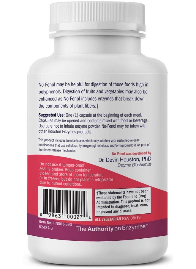 Houston Enzymes No Fenol Enzyme For Polyphenolic Foods 90 Capsules (90 Doses) Professionally Formulated To Support Polyphenolic Digestion Enhances Breakdown Of Fruits & Vegetable Fiber  - Image 3