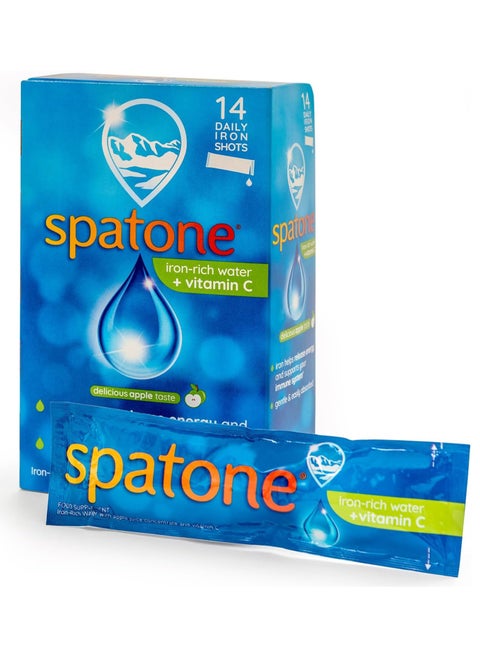 Spatone Natural Iron Supplement + Vitamin C (14 Sachets), Daily Convenient Liquid Iron Sachets, Nothing Artificial, Better Absorption than Tablets - Apple Flavour