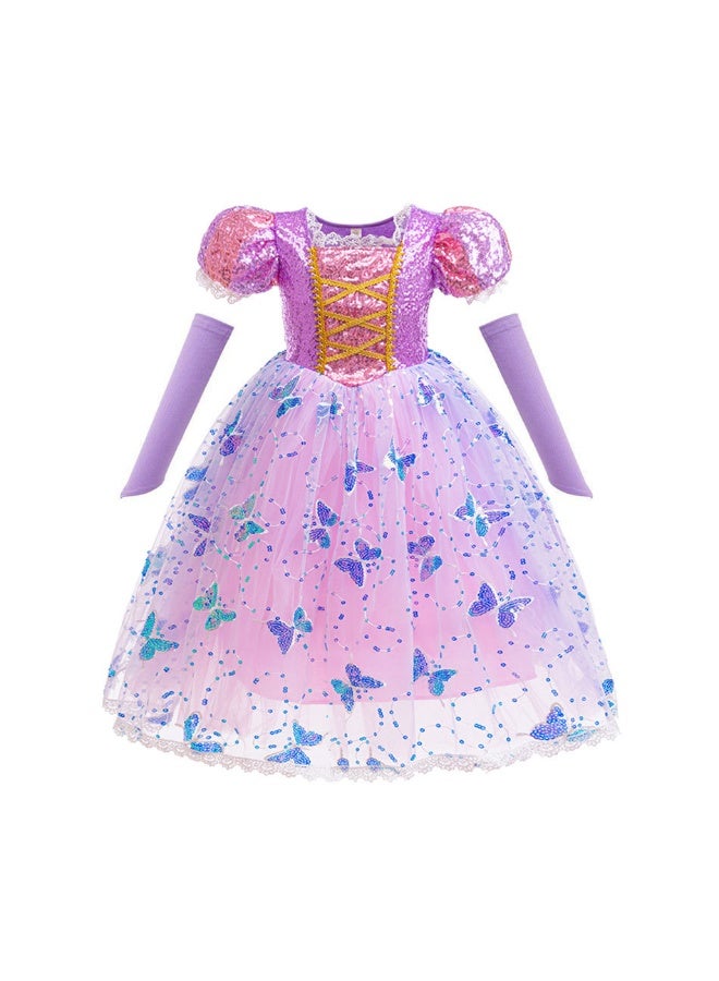 NIBEMINENT Princess dress Halloween children's dress New style dress Long shiny sequined princess dress Long-haired princess - Image 1