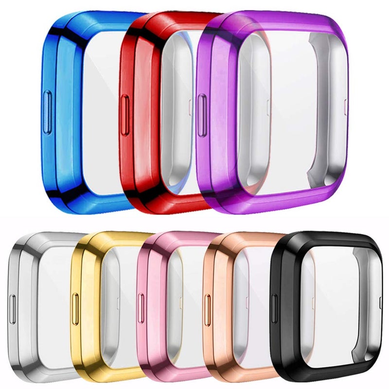 RICHONE [8-Pack] Screen Protector Case Compatible with Fitbit Versa 2 Smartwatch, All-Around TPU Plated Protective Cover Scratch Resistant Bumper Shell Accessories (8 Colors, Versa 2) - Image 1
