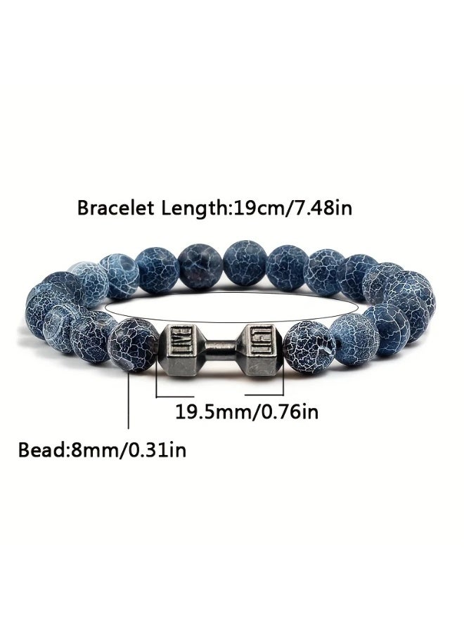 Goolsky Adjustable Black Fossil Wristband for Men and Women - Fashionable Beaded Dumbbell Design, Ideal for Couples' Gift, Suitable for Daily Wear and Special Occasions, Sports Theme, Natural Stone - Image 2