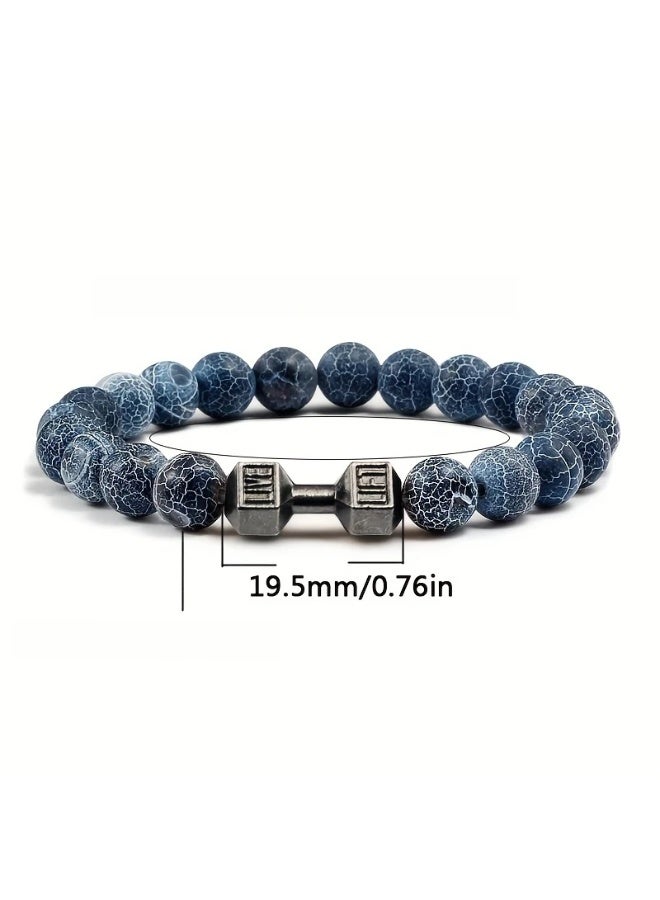 Goolsky Adjustable Black Fossil Wristband for Men and Women - Fashionable Beaded Dumbbell Design, Ideal for Couples' Gift, Suitable for Daily Wear and Special Occasions, Sports Theme, Natural Stone - Image 3