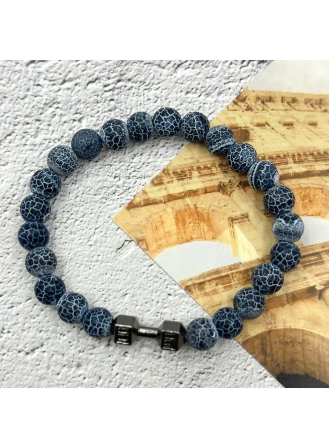 Goolsky Adjustable Black Fossil Wristband for Men and Women - Fashionable Beaded Dumbbell Design, Ideal for Couples' Gift, Suitable for Daily Wear and Special Occasions, Sports Theme, Natural Stone - Image 4