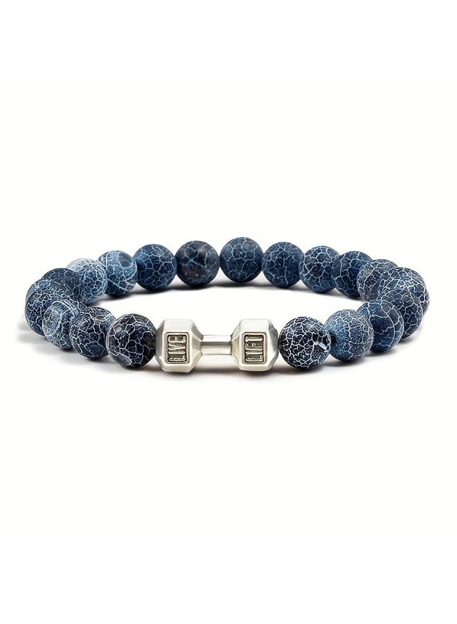 Goolsky Adjustable Black Fossil Wristband for Men and Women - Fashionable Beaded Dumbbell Design, Ideal for Couples' Gift, Suitable for Daily Wear and Special Occasions, Sports Theme, Natural Stone - Image 5