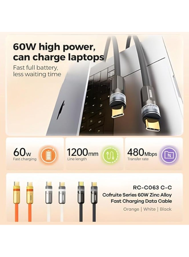Remax Mena Data Cable 60W Zinc Alloy Fast Charging Cable, Type C to Type C,1.2M Length for Laptop Xiaomi Samsung Huawei Oppo Vivo phone Android (White A-C) - Image 4