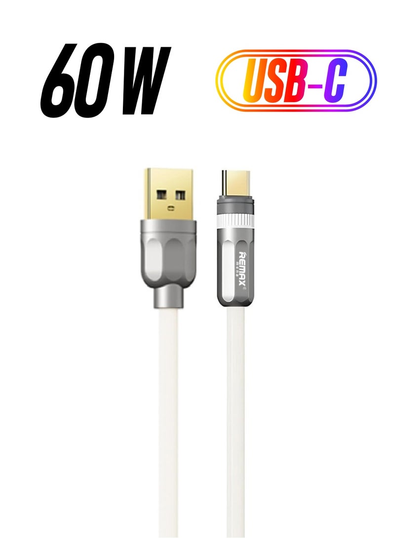 Remax Mena Data Cable 60W Zinc Alloy Fast Charging Cable, Type C to Type C,1.2M Length for Laptop Xiaomi Samsung Huawei Oppo Vivo phone Android (White A-C) - Image 1
