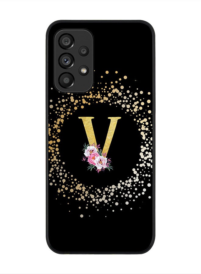 Stylizedd Rugged Black Edge Case for Samsung Galaxy A33 5G, Slim fit Rubber Edges  -  Custom Monogram Initial Letter Floral Pattern Alphabet - V(Black) - Image 1