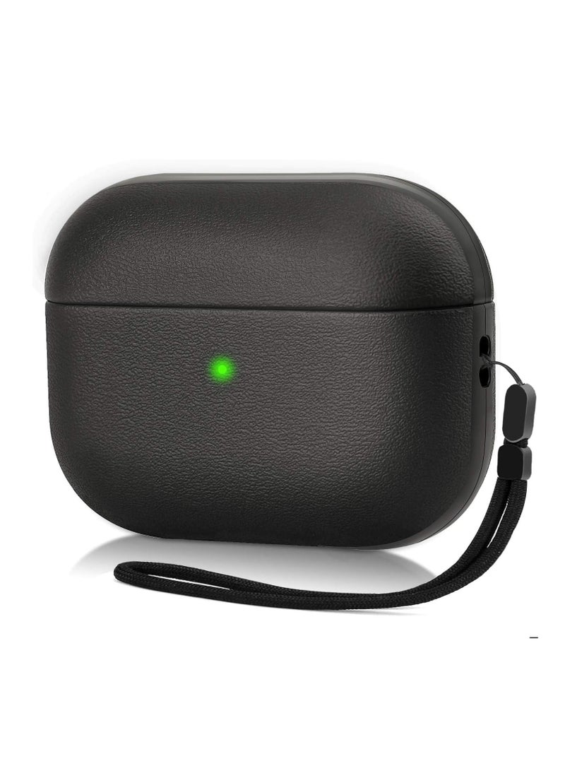 Cover Compatible with Airpods Pro 2 Case, Leather Texture Full-Body Protective Case Cover Compatible with Airpods Pro 2, Wireless Charging and Front LED Visible (Black) - Image 1