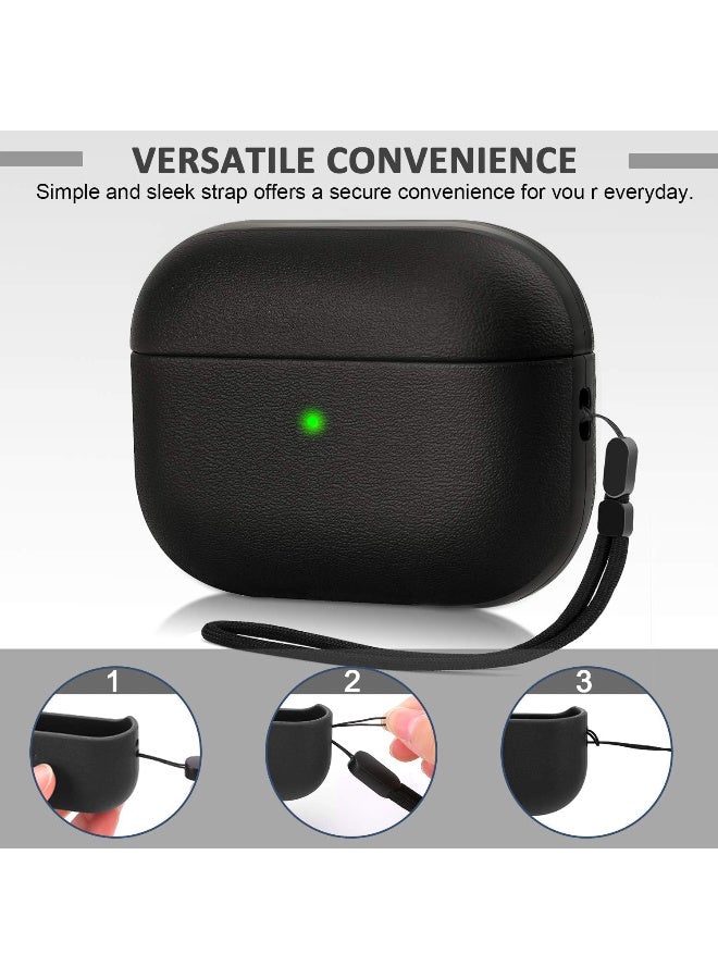 Cover Compatible with Airpods Pro 2 Case, Leather Texture Full-Body Protective Case Cover Compatible with Airpods Pro 2, Wireless Charging and Front LED Visible (Black) - Image 3