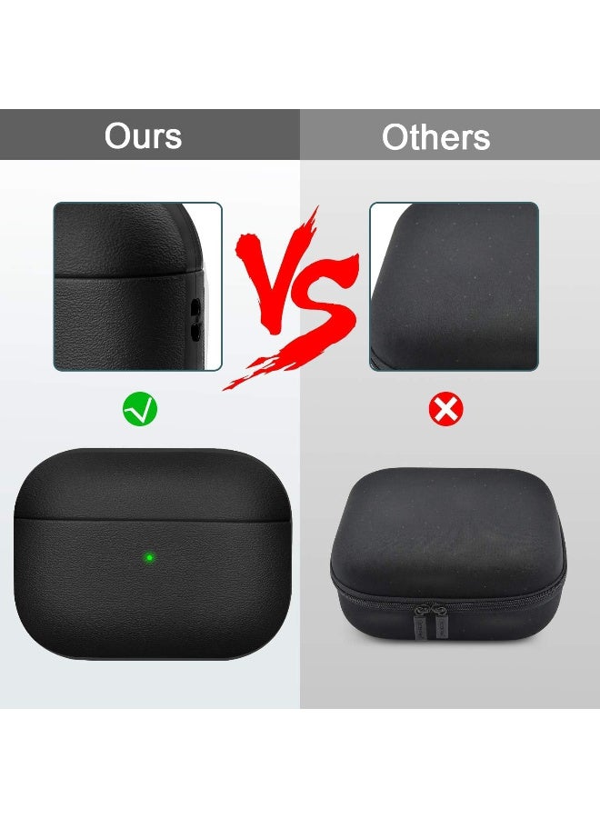 Cover Compatible with Airpods Pro 2 Case, Leather Texture Full-Body Protective Case Cover Compatible with Airpods Pro 2, Wireless Charging and Front LED Visible (Black) - Image 2