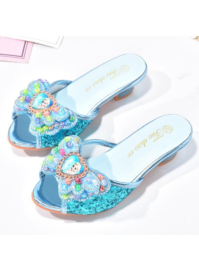 Summer Children's High-heeled Sandals Girls Elsa Princess Slippers Cute Cartoon Small Children's Baby Flash Diamond Crystal Shoes - Image 4