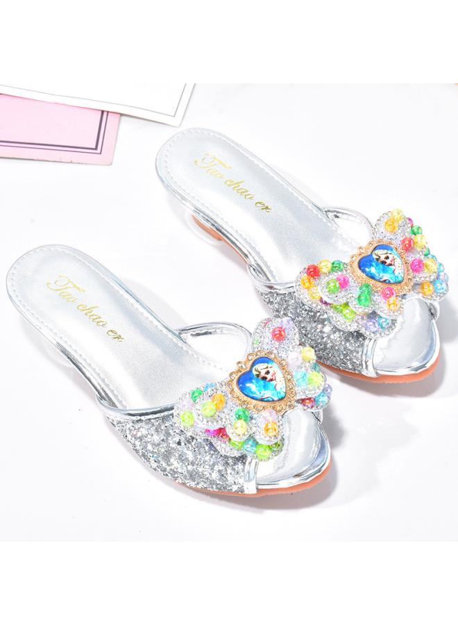Summer Children's High-heeled Sandals Girls Elsa Princess Slippers Cute Cartoon Small Children's Baby Flash Diamond Crystal Shoes - Image 2