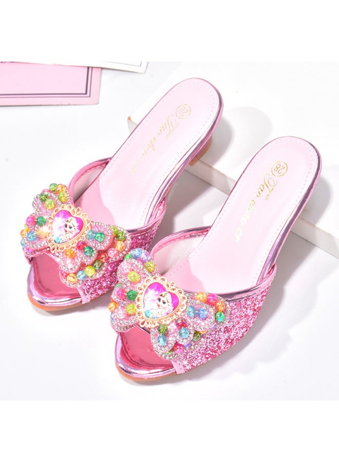 Summer Children's High-heeled Sandals Girls Elsa Princess Slippers Cute Cartoon Small Children's Baby Flash Diamond Crystal Shoes - Image 1