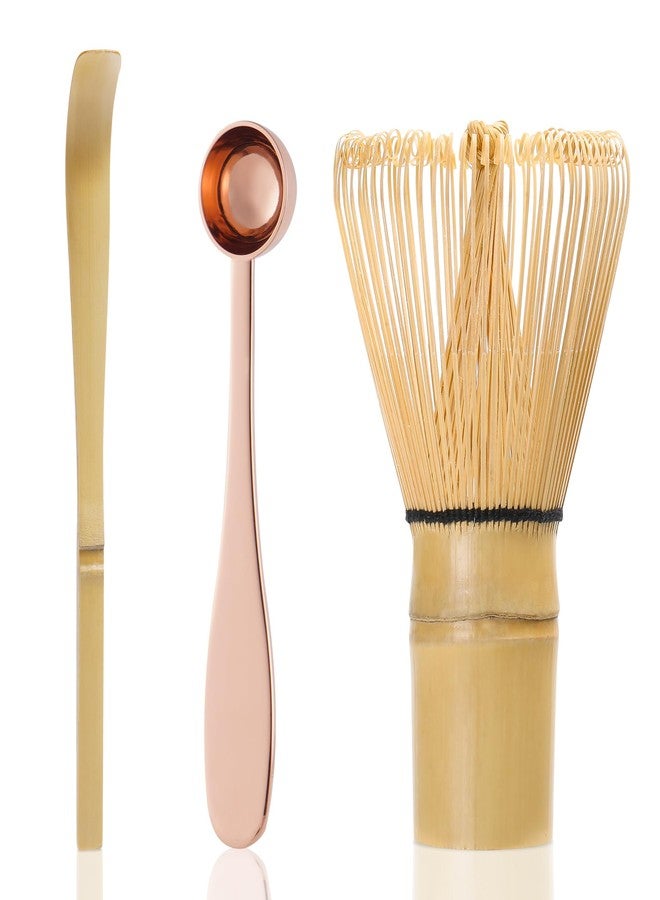 ZENRC Modern Matcha Whisk Set - Bamboo Chasen - Rose Golden Stainless Steel Spoon - Bamboo Chashaku (Scoop) - Perfect Matcha Kit for Matcha at home (Whisk and stainless steel spoons and chashaku) - Image 1