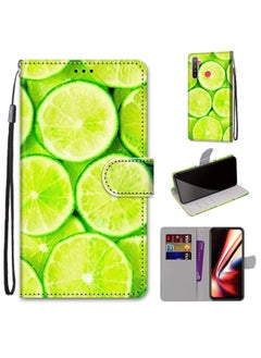 HuHa Case Cover For Realme 5 / 5s / 5i / C3 / C3i / 6i / Narzo10 / 10A / 20A Coloured Drawing Cross Texture Horizontal Flip PU Leather Case with Holder & Card Slots & Wallet & Lanyard Green Lemon 