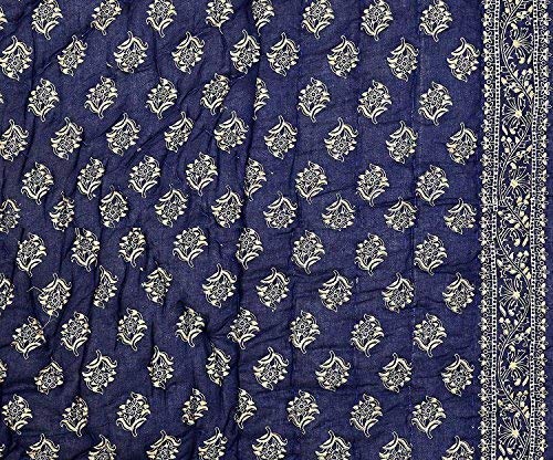 Lilfly Light Weight Single Bed Soft Jaipuri AC Quilt/Razai Designer Blue with Special Jaipuri Gold Print Cotton Quilts Blankets for Home (Size 55 x 85 inch) - Image 3