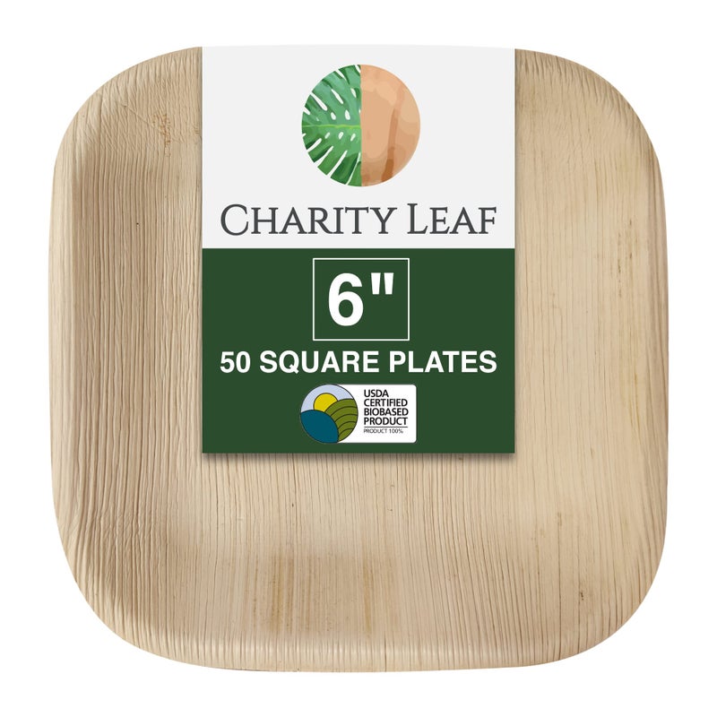 Charity Leaf Disposable Palm Leaf 6"" Square Plates (50 pieces) Bamboo Like Serving Platters  Disposable Boards  Eco-Friendly Dinnerware For Weddings  Catering  Events - Image 1
