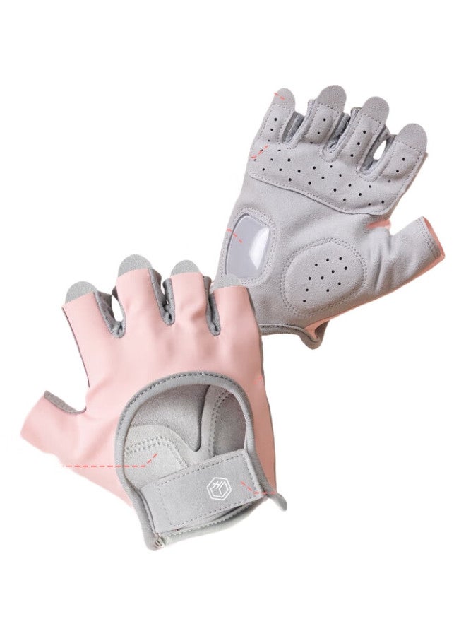 JD.com Jingzao Fitness Gloves For Exercise, Pull-Ups, Single Bar, Cycling, Weightlifting, Non-Slip Half-Finger Gloves For Women, Pink-Gray, Size M - Image 1