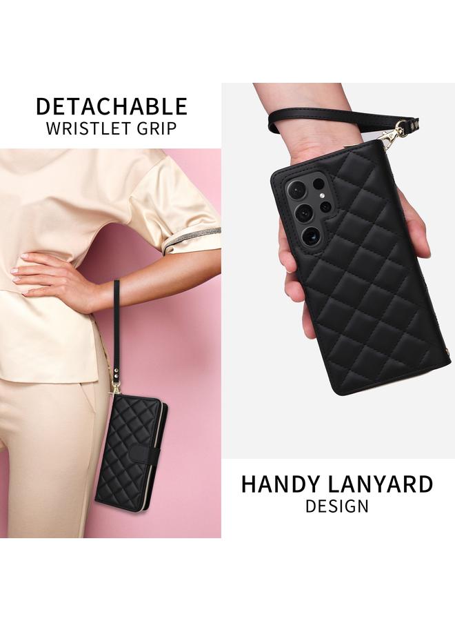 S-TOP Case For Samsung Galaxy S21+ 5G Crossbody Rhombic Zipper Tower Buckle Leather Phone Case with Lanyard - Image 5