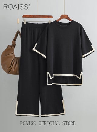 Women's Oversized Loose Suit Knitted Sweater Outfits 2 Piece Casual Set Stripe Pattern Long Sleeve Wide Leg Pants - pzsku/Z52AB60BABFD1030BCAC5Z/45/1746228122/843a022b-cd89-4c4a-85e4-74a23479c9fa