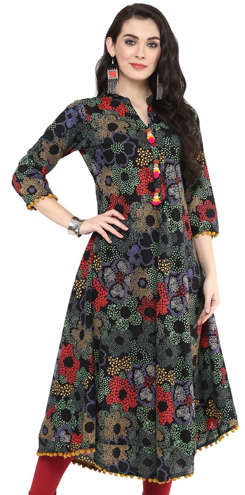 Yash Gallery Women's Cotton Printed Regular Fit Anarkali Kurta For Women (275Yk146Multi_Multi_X-Large) Multicolour - Image 1
