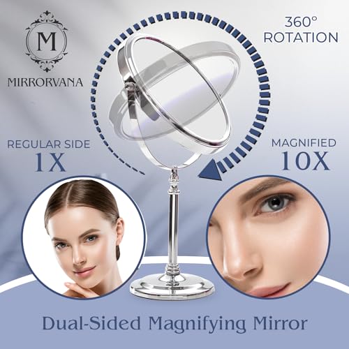 MIRRORVANA Large Double Sided 10X and 1X Magnifying Makeup Mirror with Stand in Gift Box, 15” Tall and 8” Wide - Image 2